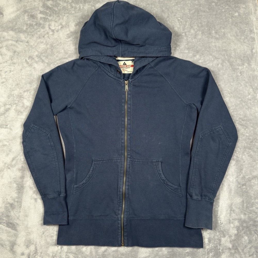 American‎ Giant Hoodie Womens L Blue Classic Full Zip Elbow Patches Heavyweight